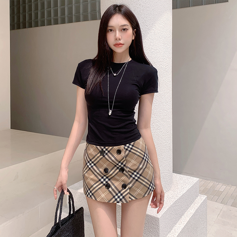 實拍甜酷辣妹卡其色格子半身裙2026女夏季中低腰短裙辣妹包臀褲裙