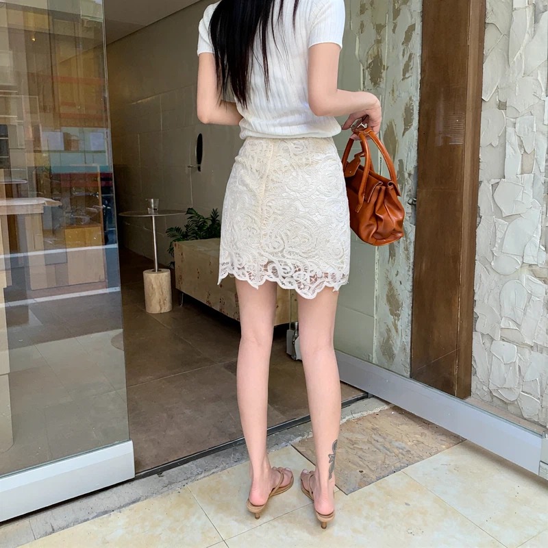 實拍法式鉤花蕾絲半身裙2026夏新款優雅修身高腰顯瘦包臀短裙