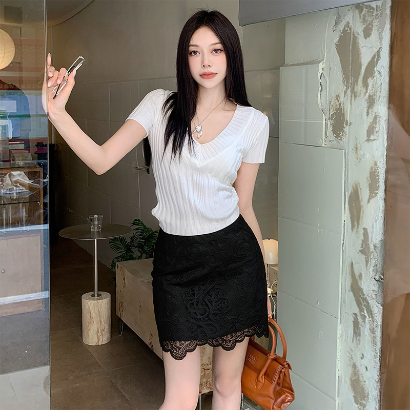 實拍法式鉤花蕾絲半身裙2026夏新款優雅修身高腰顯瘦包臀短裙