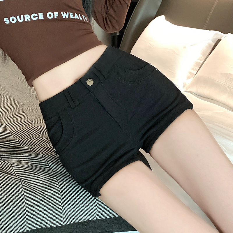 實拍黑色辣妹牛仔短褲女2025年秋冬季新款高腰彈力修身a字熱褲