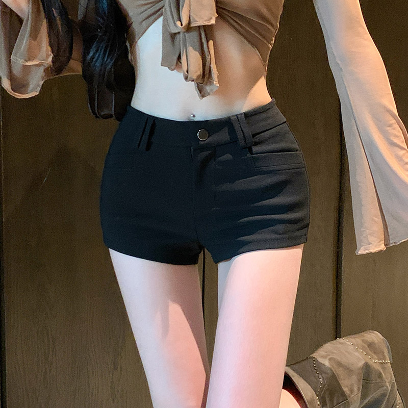 實拍休閑短褲女2025年秋冬季新款韓版復古簡約外穿高腰a字闊腿褲