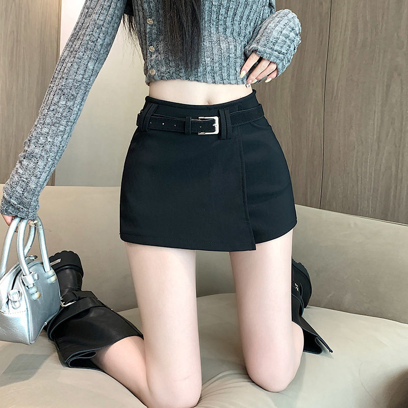 實拍美式復古卡其色短褲裙女2025秋冬新款高級感辣妹包臀半身裙