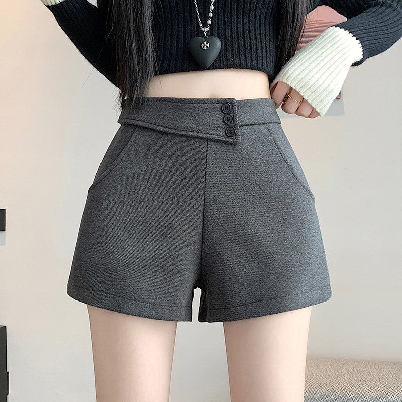 實拍呢料a字短褲女冬季2025新款加厚復古顯瘦休閑褲低腰辣妹熱褲