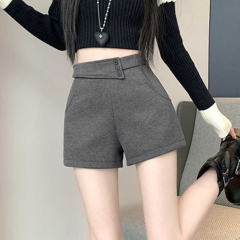實拍呢料a字短褲女冬季2025新款加厚復古顯瘦休閑褲低腰辣妹熱褲