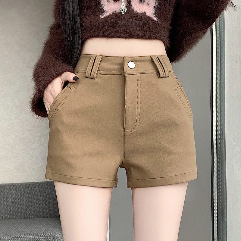 MY14752# 新款黑色高腰加厚短裤女辣妹弹力显瘦包臀紧身热裤靴裤女裝貨...