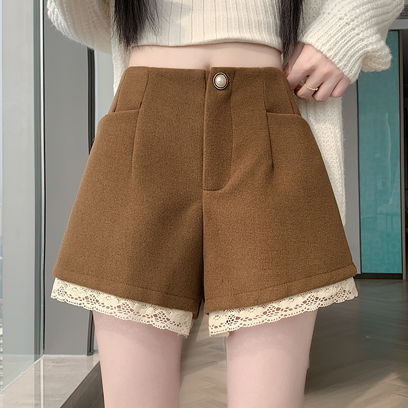 MY14749# 质感至上秋冬A版短裤蕾丝边修身显瘦百搭裤子女裝貨源服裝批...