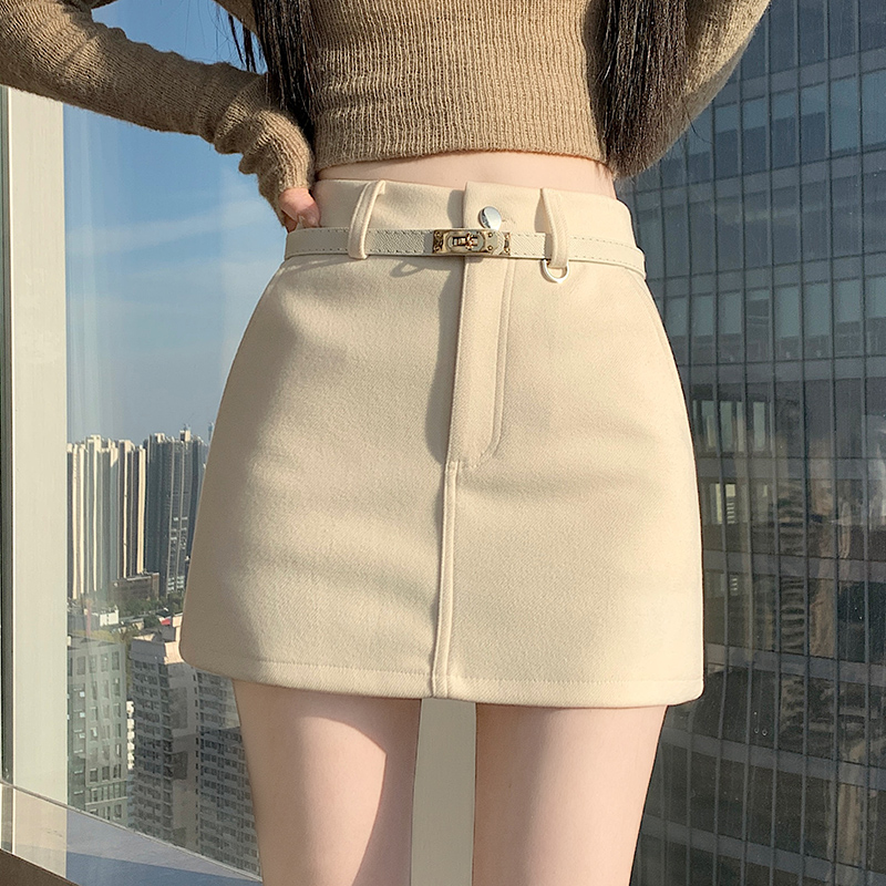 MY15674# 毛呢半身裙女新款高腰显瘦a字短裙小个子包臀裙子女裝貨源服...