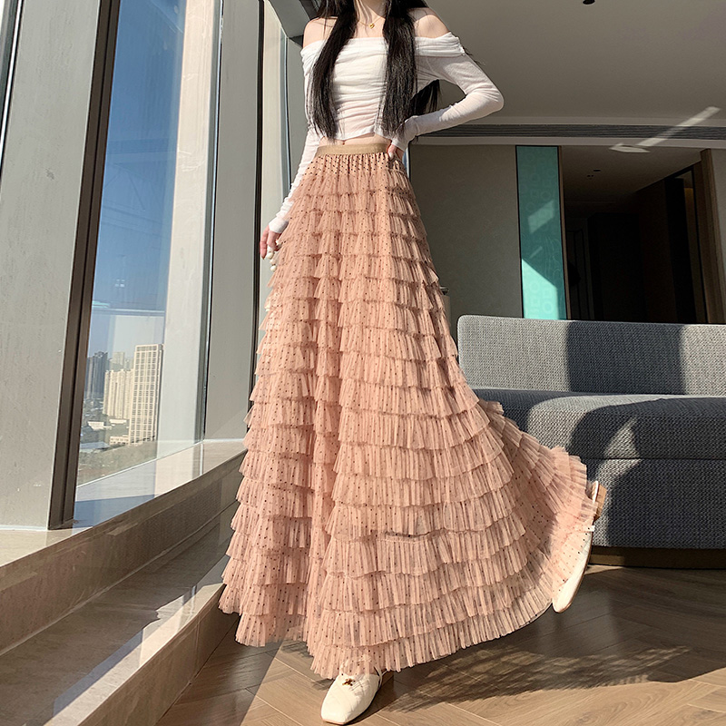 MY17147# 仙气重工网纱蛋糕裙半身裙女春夏长款设计感小众显瘦大摆长裙女裝貨源服裝批發