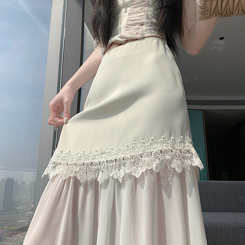 實拍高級感網紗拼接半身裙女夏季薄款高腰顯瘦包臀魚尾裙a字長裙