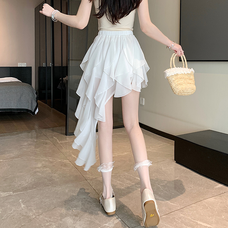 實拍荷葉邊不規則蓬蓬半身裙女2026夏季松緊高腰褶皺A字短裙潮