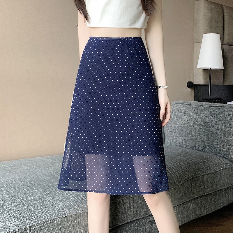 實拍輕薄印花波點長款半身裙女2026夏季寬松垂墜顯瘦直筒中長短裙