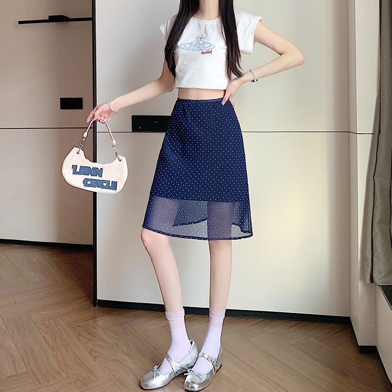 實拍輕薄印花波點長款半身裙女2026夏季寬松垂墜顯瘦直筒中長短裙