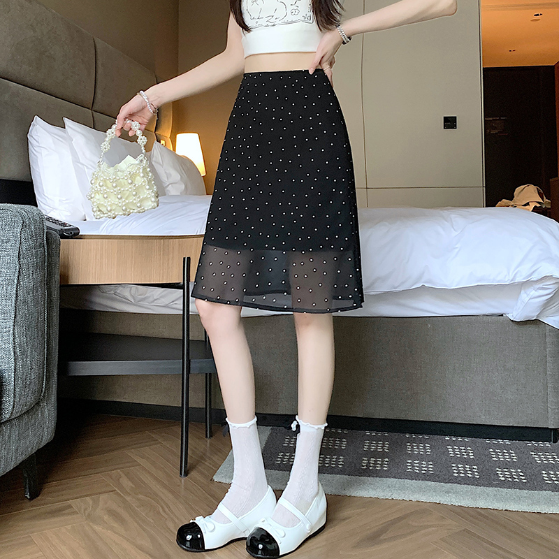 實拍輕薄印花波點長款半身裙女2026夏季寬松垂墜顯瘦直筒中長短裙