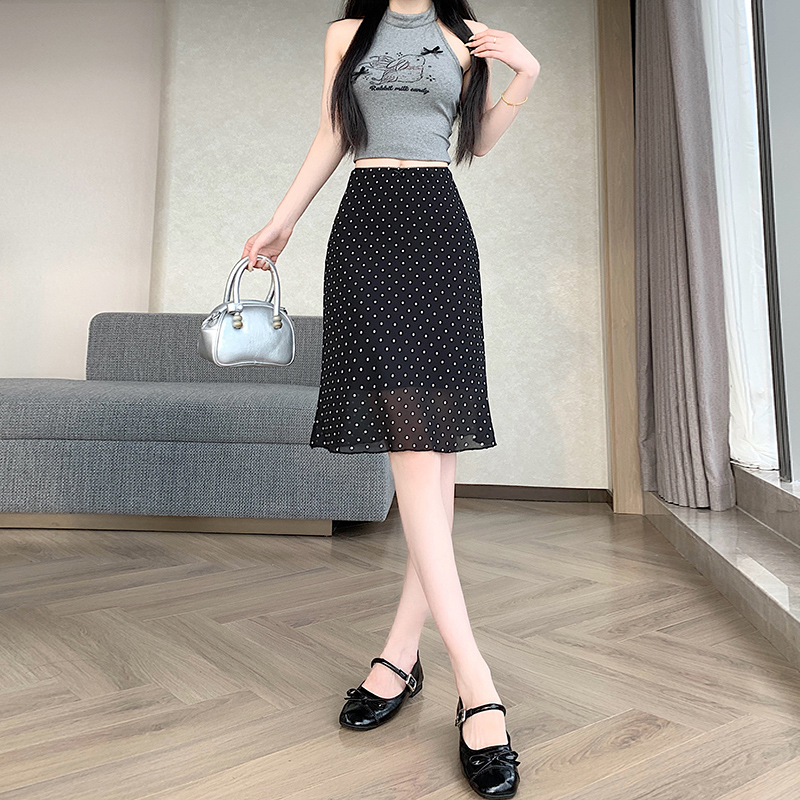 實拍a字半身裙女2026新款夏季白色波點高腰氣質法式小眾裙子女