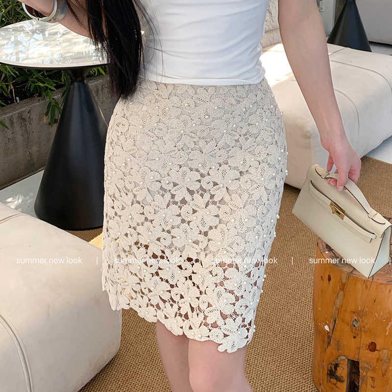 實拍2026新款夏季蕾絲重工釘珠包臀高腰半身裙女短款裙子中裙子