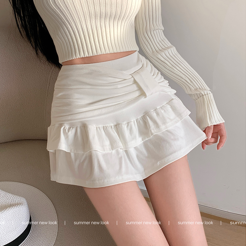 實拍少女風蝴蝶結荷葉邊半身裙女夏季韓系甜美減齡顯瘦包臀短裙