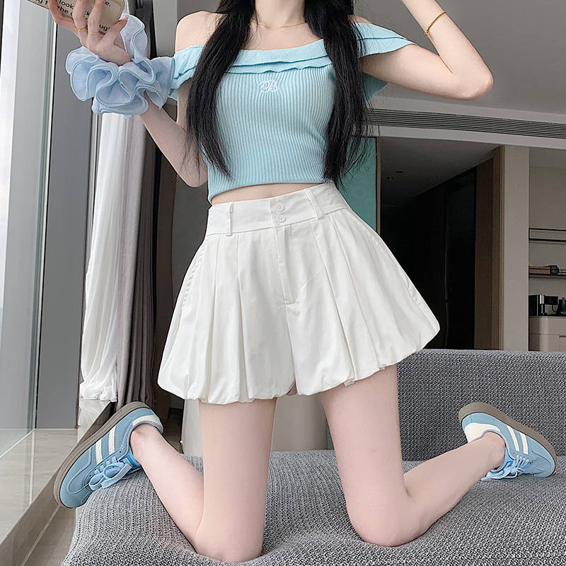 實拍花苞裙褲女2026夏季薄款高腰寬松a字休閑燈籠西裝闊腿短褲