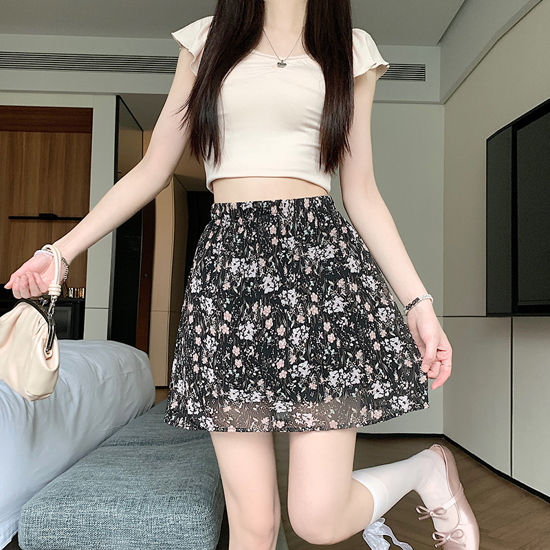 實拍/敲溫柔的碎花裙甜美減齡高腰顯瘦雪紡百褶褲裙學生短裙