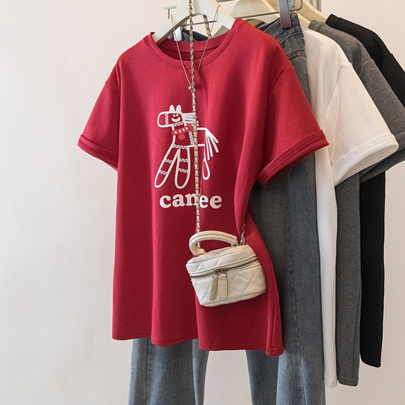 MY17139# 大码新年红色短袖T恤女新款马年本命年宽松百搭上衣女裝貨源服裝批發