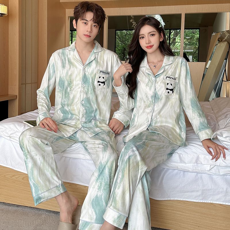 MY15114# 德绒情侣翻领开衫长袖长裤睡衣女士套装家居服女裝貨源服裝批發