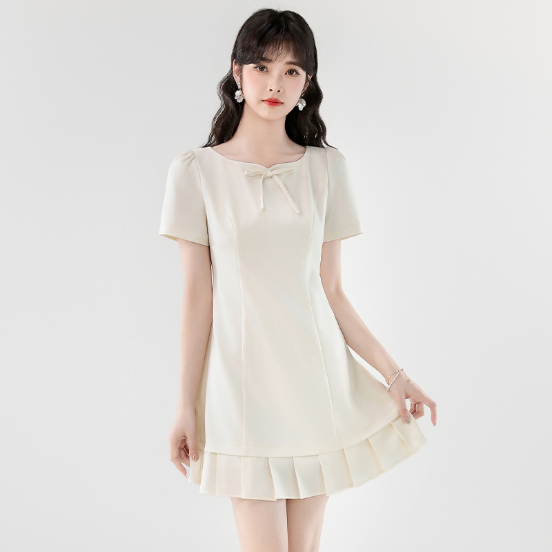 MY8892# 气质辣妹短袖连衣裙女夏季新款收腰拼接百褶裙子女裝貨源服裝批發