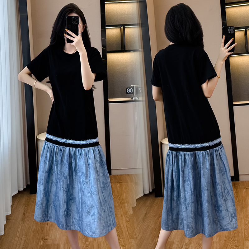 MY12345# 韩系设计感拼接连衣裙女夏季大码法式气质高端精致显瘦超好看裙子女裝貨源服裝批發