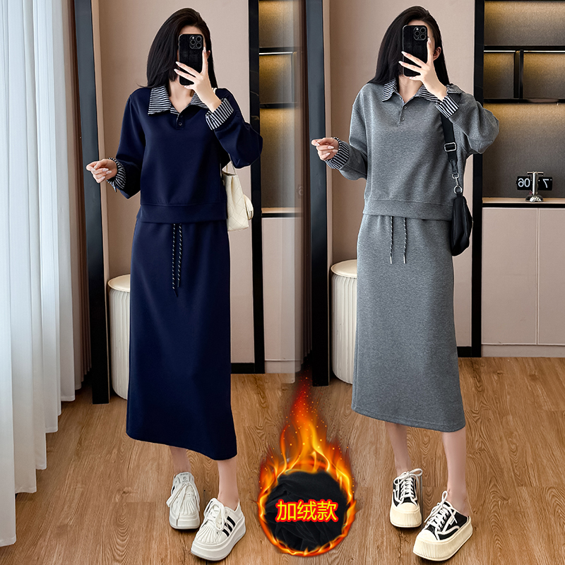 MY15211# 韩系大码减龄休闲显瘦运动套装裙宽松卫衣百搭两件套裙女裝貨源服裝批發