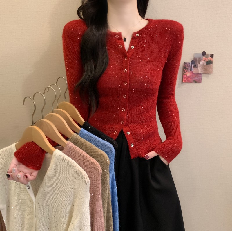 MY16581# 新款韩版时尚气质休闲百搭修身显瘦针织纽扣开衫上衣女裝貨源...