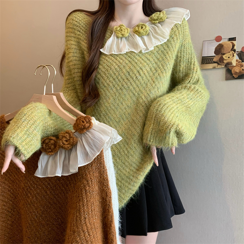 MY14458# 新版韩风设计感不规则立体花朵针织衫毛衣女裝貨源服裝批發