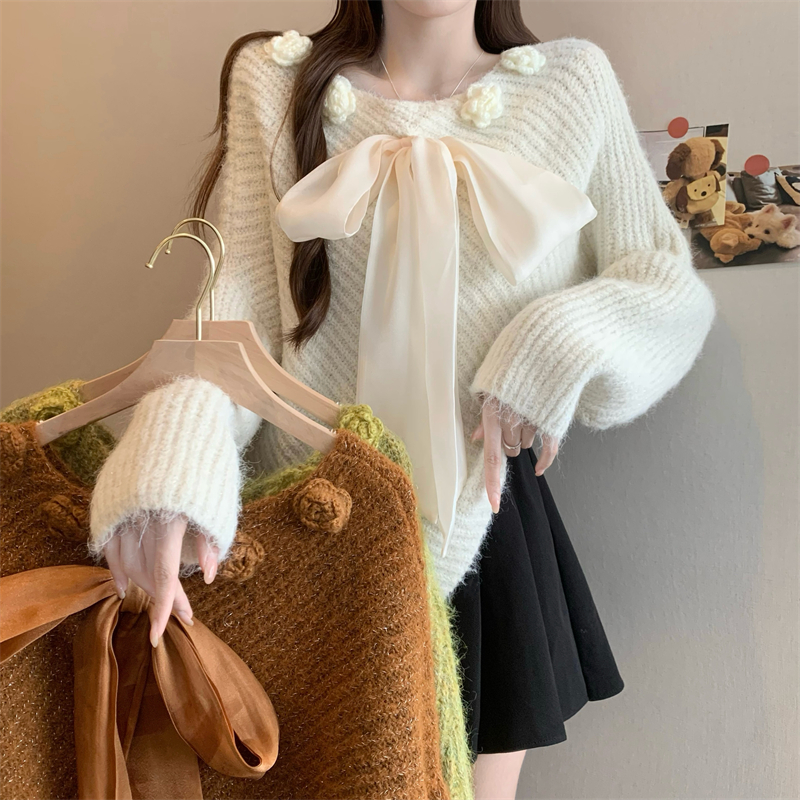 MY14448# 新版韩风设计感不规则立体花朵针织衫毛衣女裝貨源服裝批發