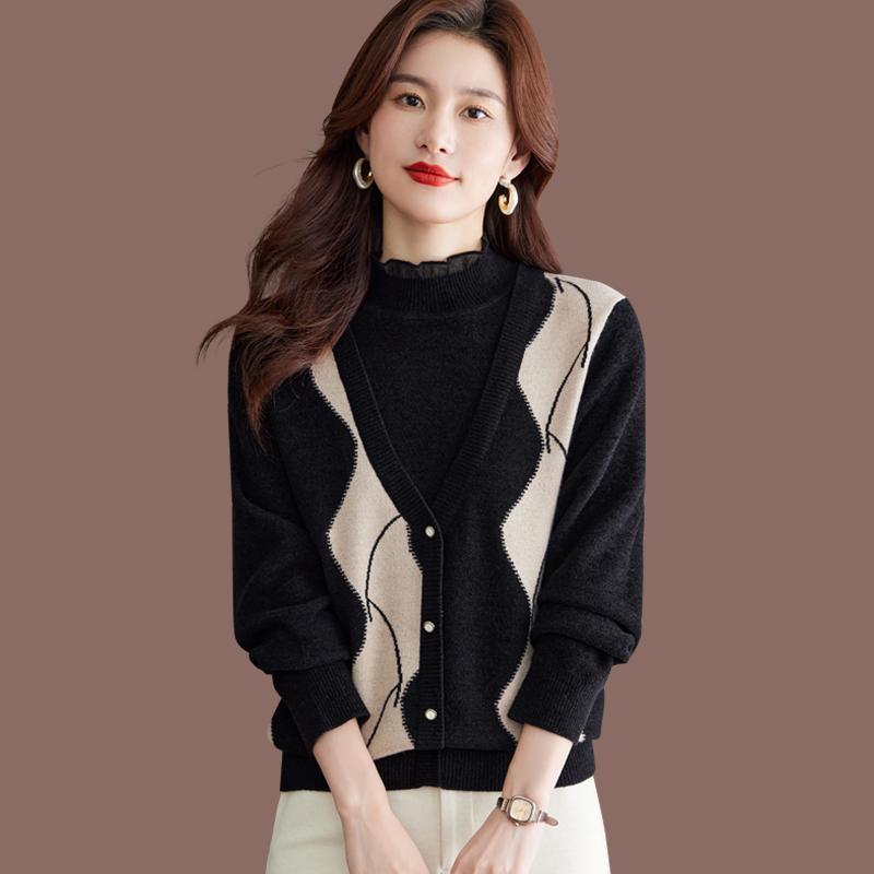 MY14939# 假两件毛衣女短款新款时尚内搭上衣大码羊毛针织打底衫女女裝...