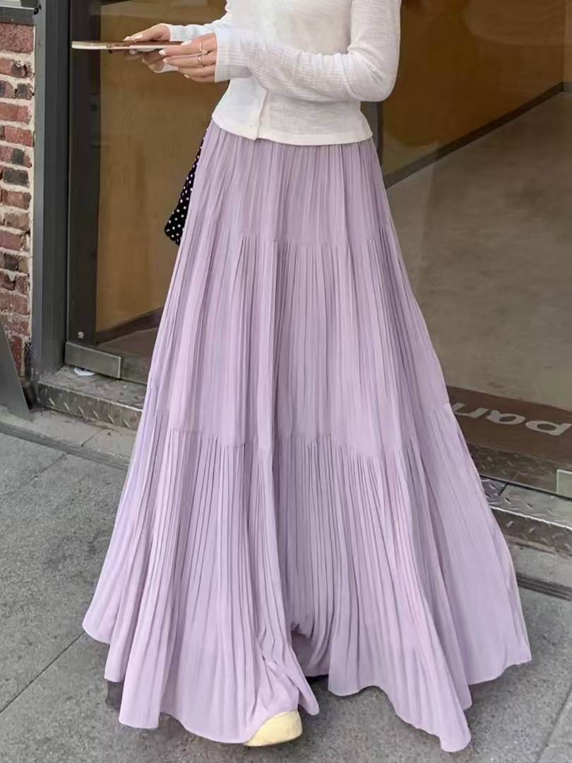 MY16279# 压褶设计感半身裙新款松紧腰遮跨显瘦A字长裙大摆伞裙女裝貨...
