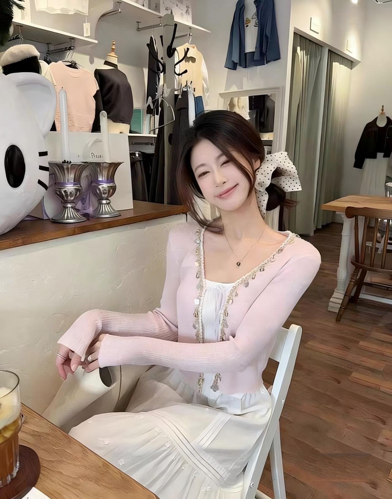 溫柔風重工V領開衫冰絲防曬衣服夏季韓系配裙子針織空調衫薄上衣