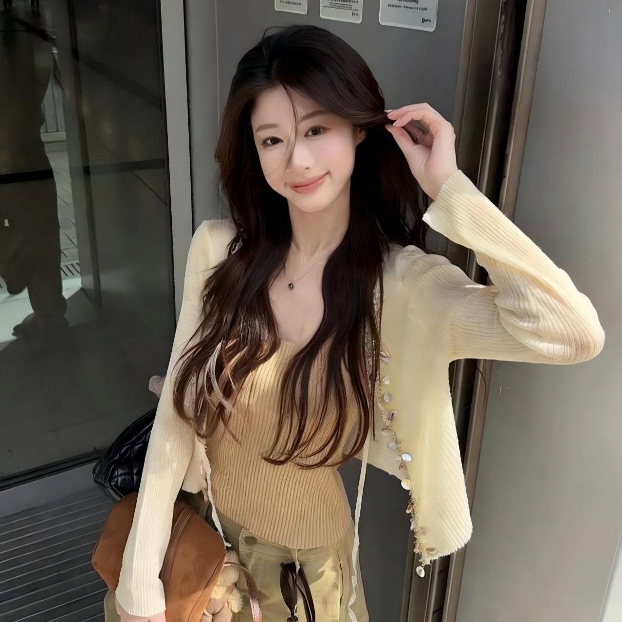溫柔風重工V領開衫冰絲防曬衣服夏季韓系配裙子針織空調衫薄上衣