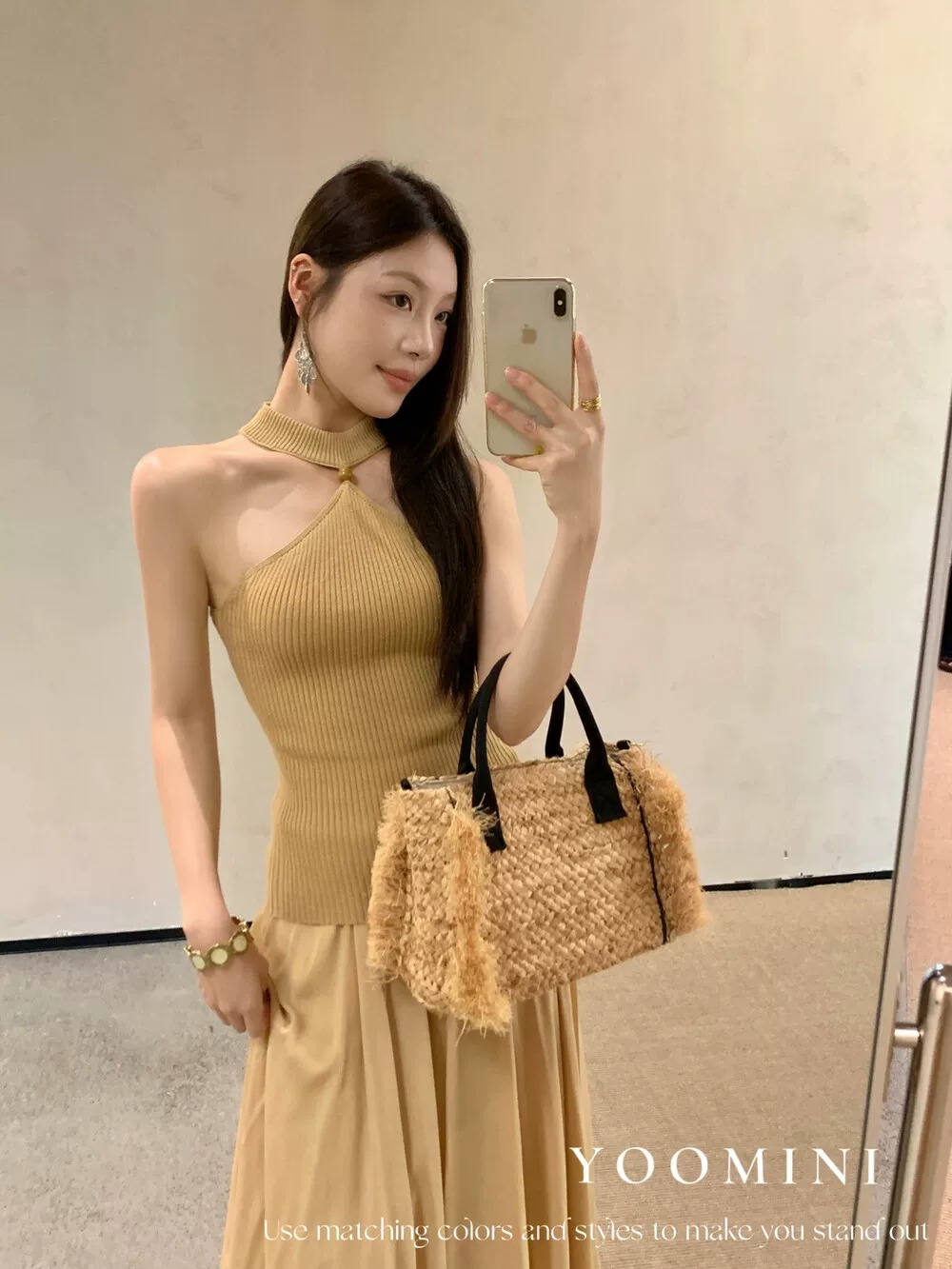 2026夏季美式辣妹氣質修身外穿美背性感無袖綠色掛脖針織背心上衣