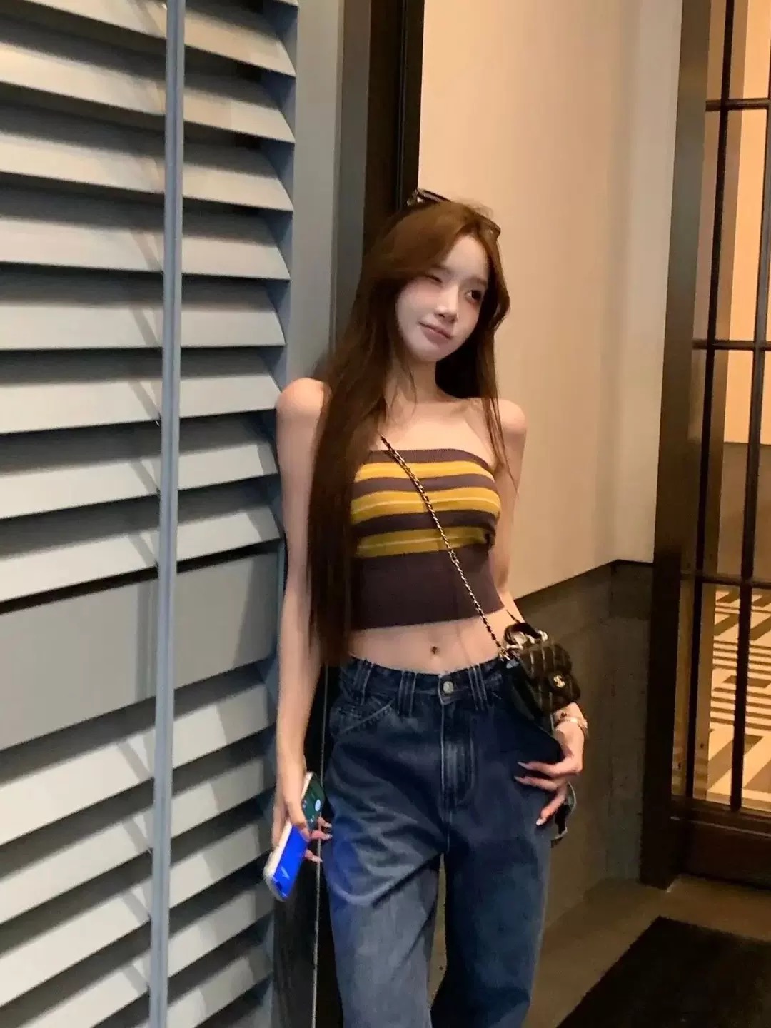 XUAN璇璇小蜜蜂Jennie張元英同款時尚經典條紋抹胸新款上衣