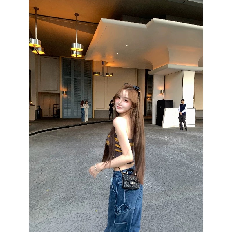 XUAN璇璇小蜜蜂Jennie張元英同款時尚經典條紋抹胸新款上衣