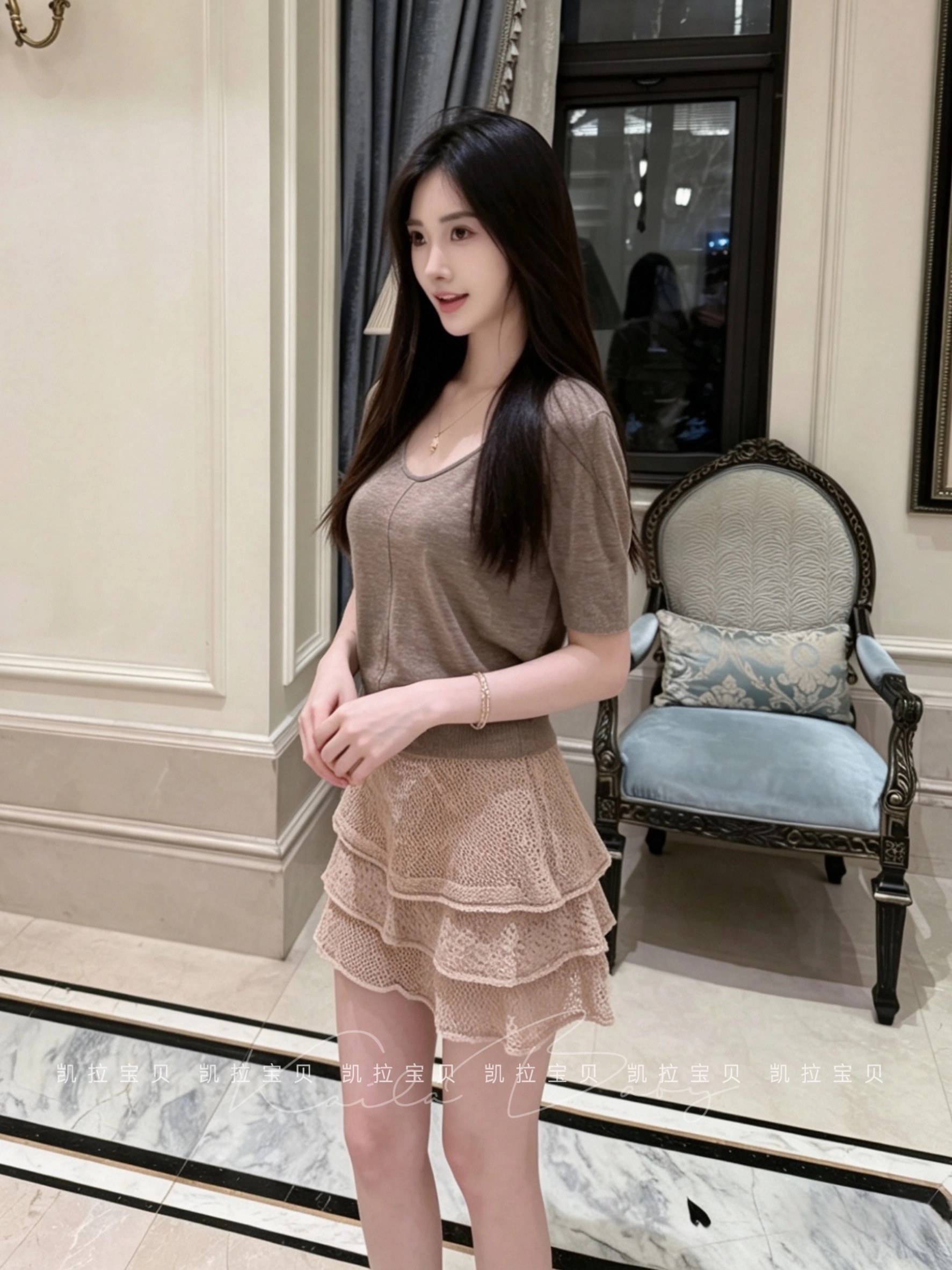 自制春夏老錢松弛針織小短袖 三色