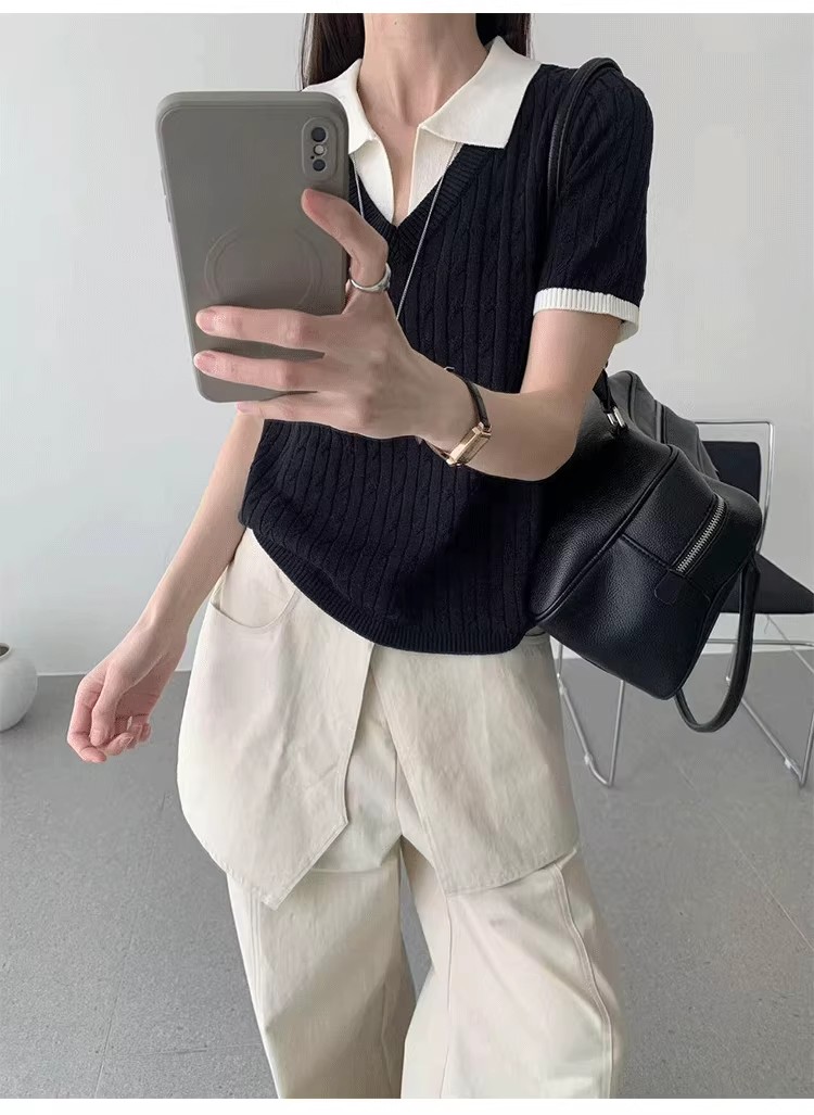 假兩件麻花紋冰絲針織衫女歐洲站2026春裝新款歐貨女裝打底小衫潮