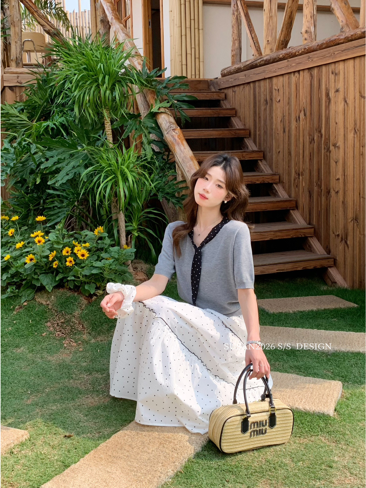 SUSAN-上新毫無抵抗力領帶不可拆夏季氣質千金感溫柔針織衫s05