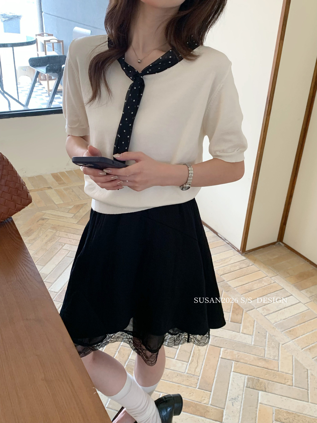 SUSAN-上新毫無抵抗力領帶不可拆夏季氣質千金感溫柔針織衫s05