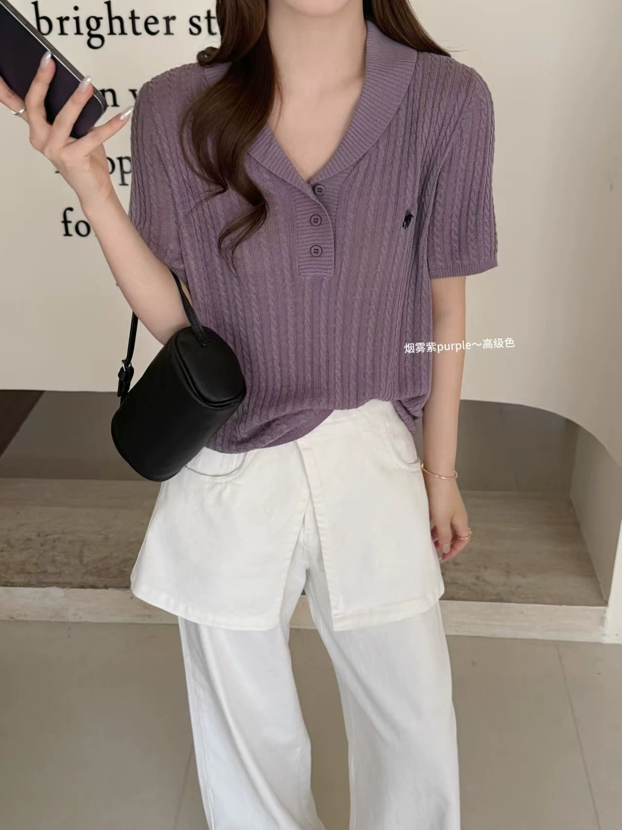 天絲亞麻新款韓版寬松顯瘦翻領短袖針織衫女毛衣上衣女薄款打底衫