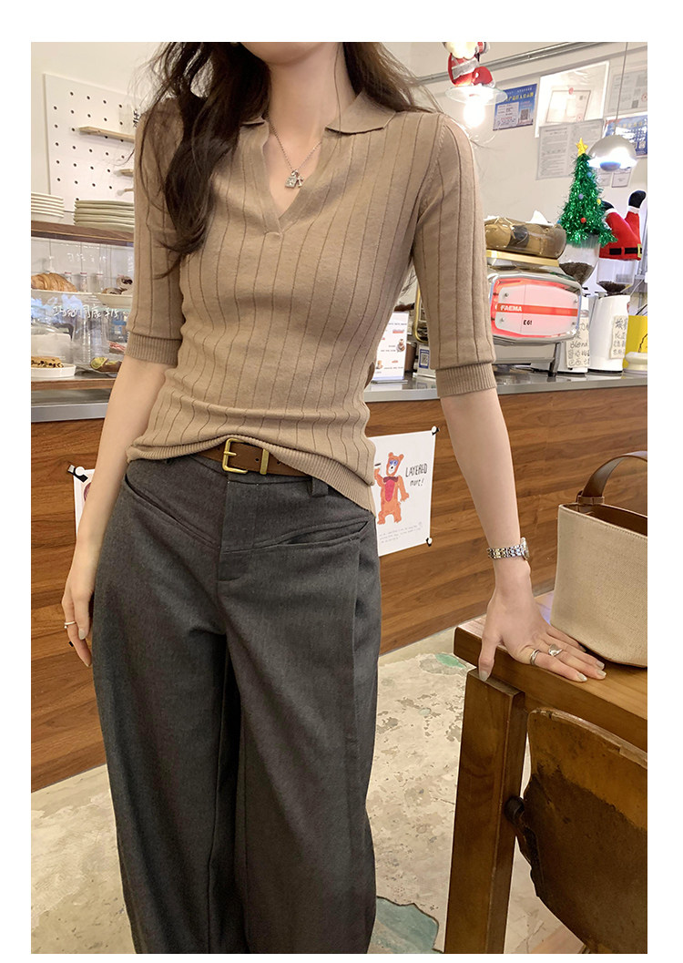 2026夏季新款氣質polo領修身中袖針織衫女T恤獨特設計感純欲上衣