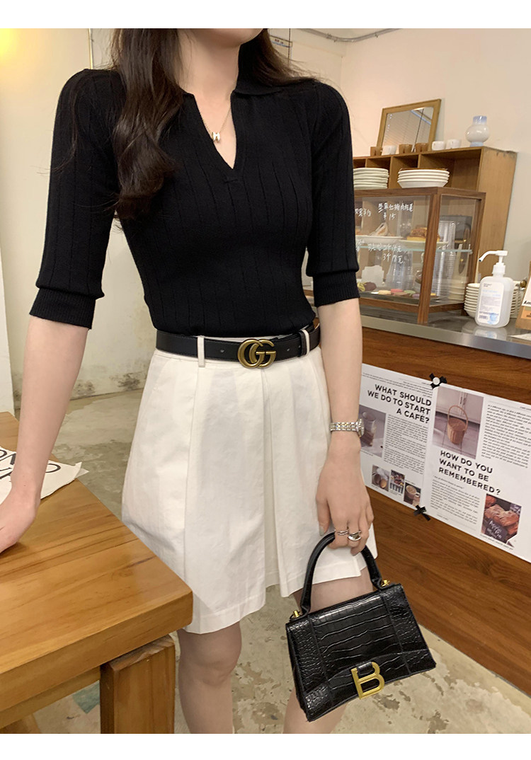 2026夏季新款氣質polo領修身中袖針織衫女T恤獨特設計感純欲上衣