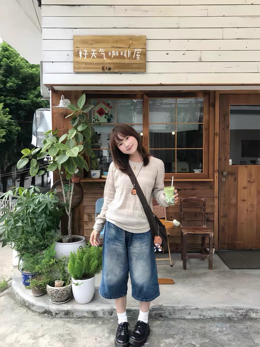 慵懶風燕麥杏鏤空提花羊毛罩衫秋季薄款顯瘦針織長袖T恤女