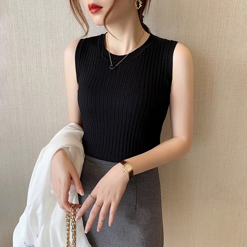 2026新款圓領坑條針織背心女早春套頭無袖羊毛打底上衣百搭珊玫粉