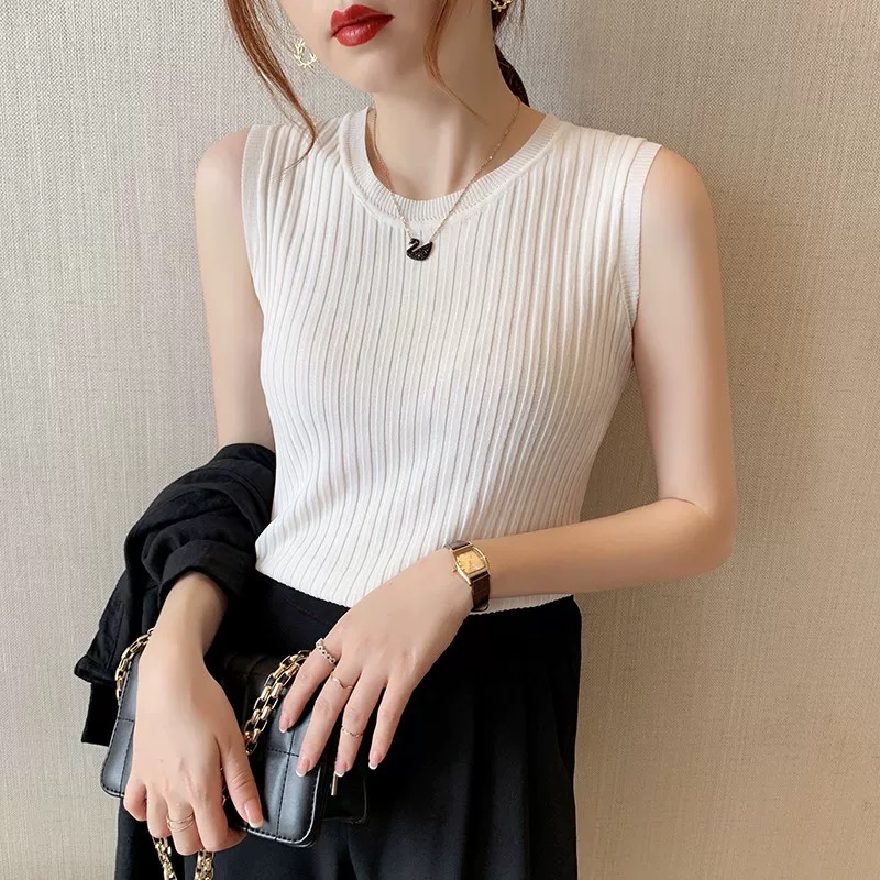 2026新款圓領坑條針織背心女早春套頭無袖羊毛打底上衣百搭珊玫粉