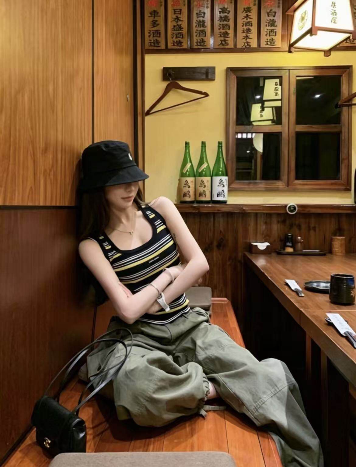 首爾原版~高級感超好看的針織衫吊帶撞色條紋夏日精致設計感上衣