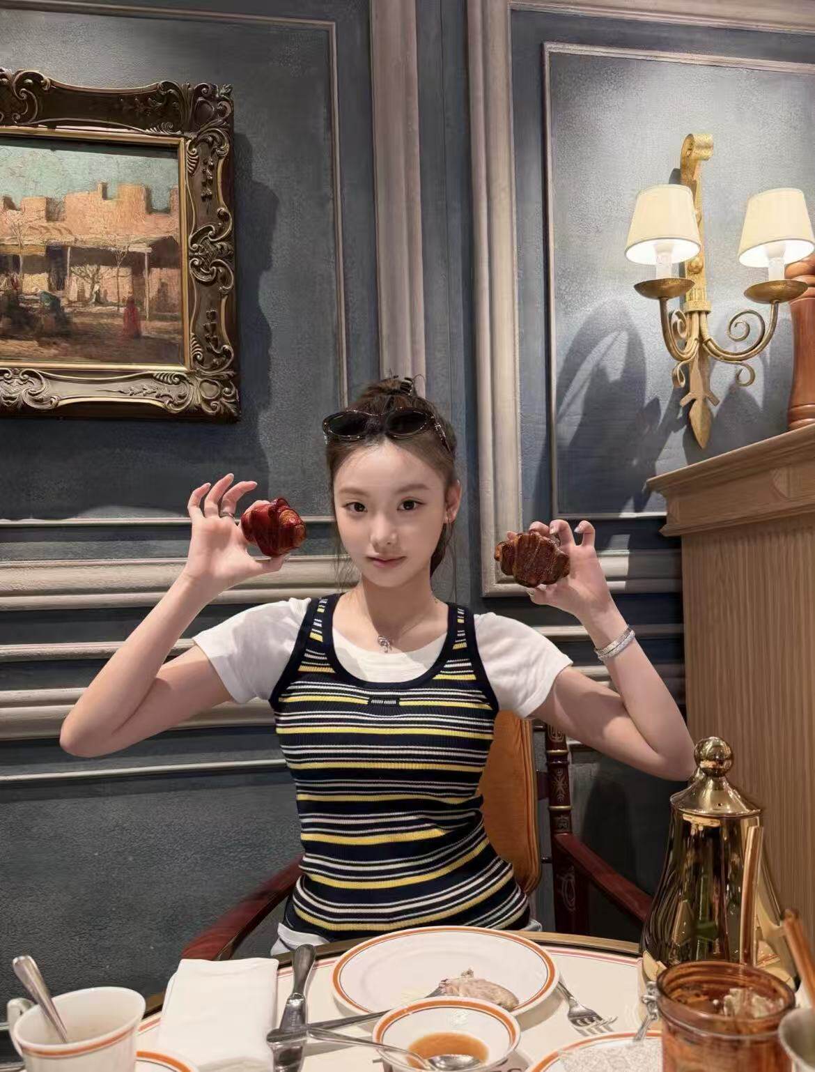 首爾原版~高級感超好看的針織衫吊帶撞色條紋夏日精致設計感上衣
