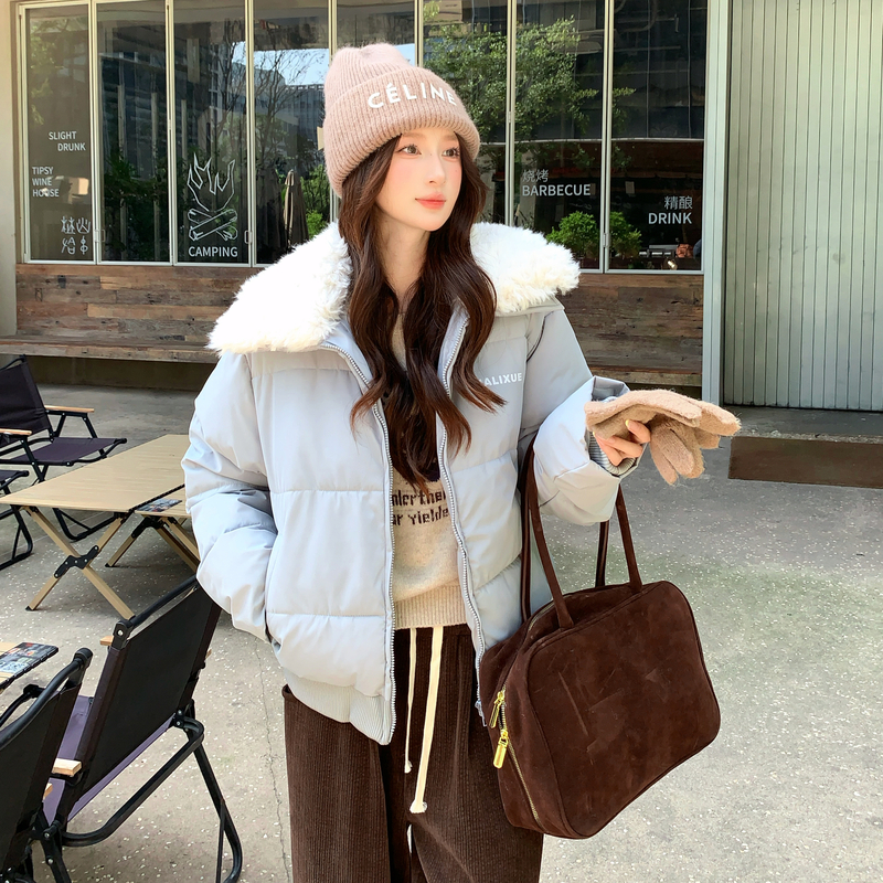 MY14916# 美式羊羔毛领短款棉服外套新款小个子面包服加厚加厚女裝貨源...